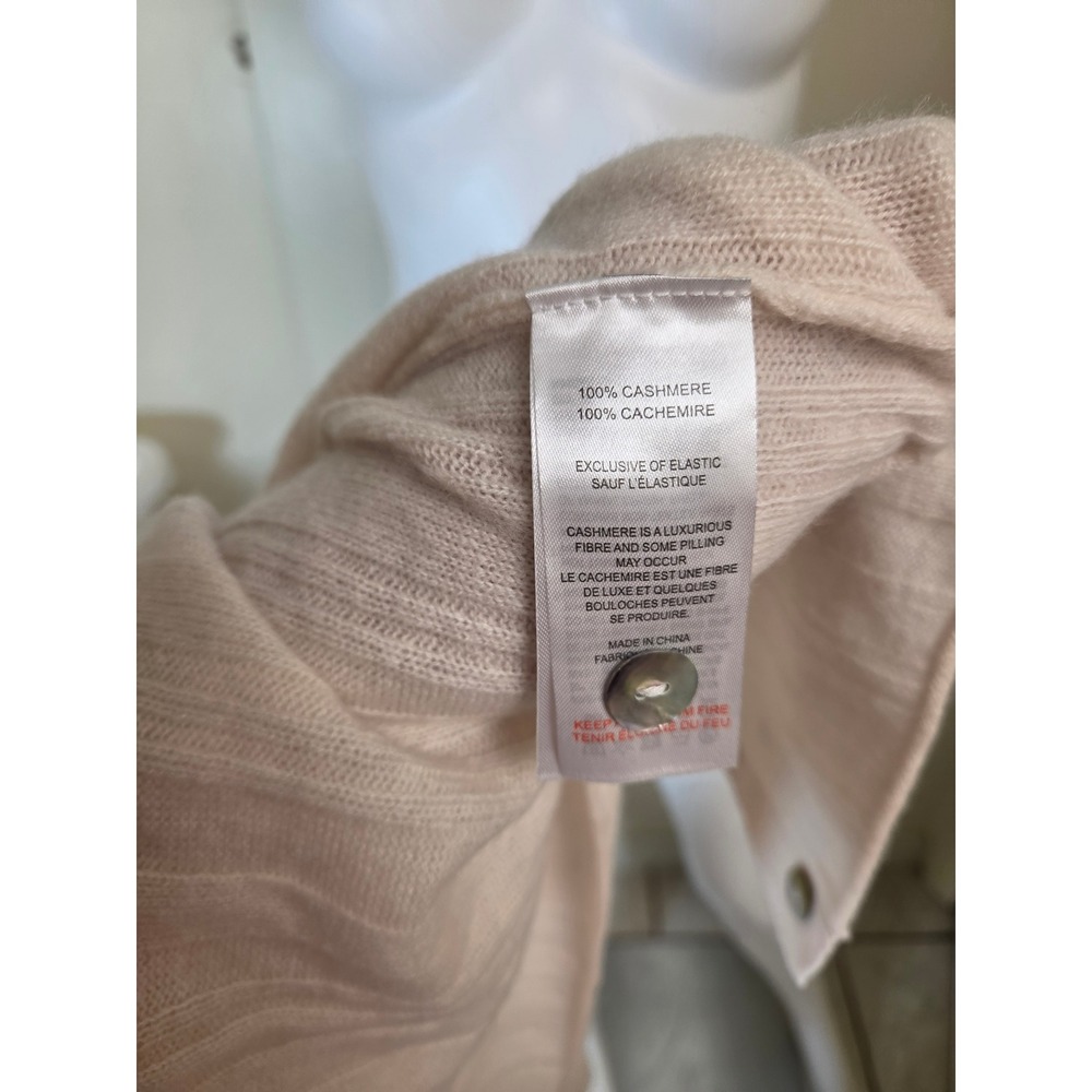 Crush Cashmere Women Cream Ribbed V-Neck Button Front Cardigan Sweater Size 1 - Picture 3 of 10